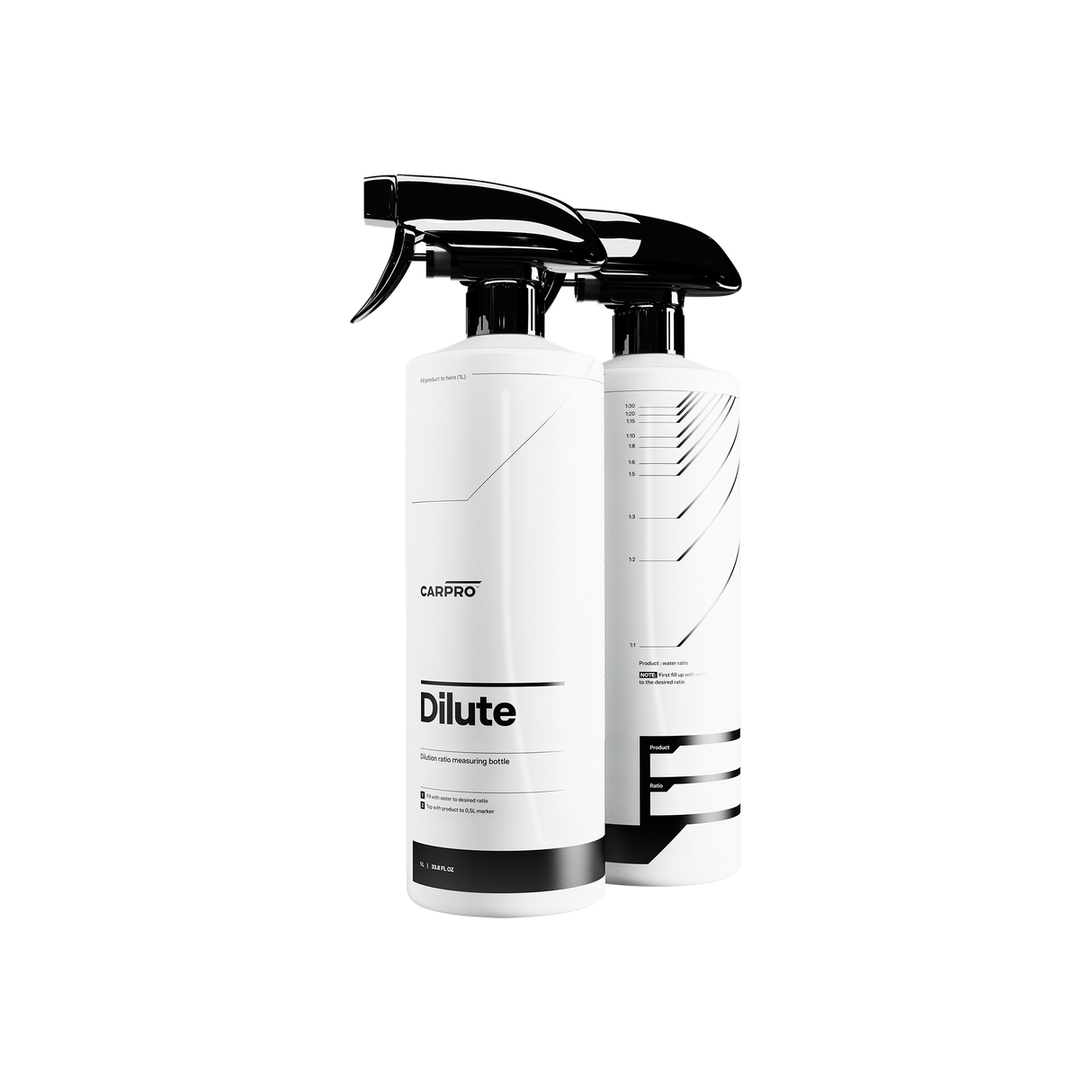 Butelka z atomizerem CarPro "Dilute" — cylindryczna butelka HDPE ze skalą (28/400)