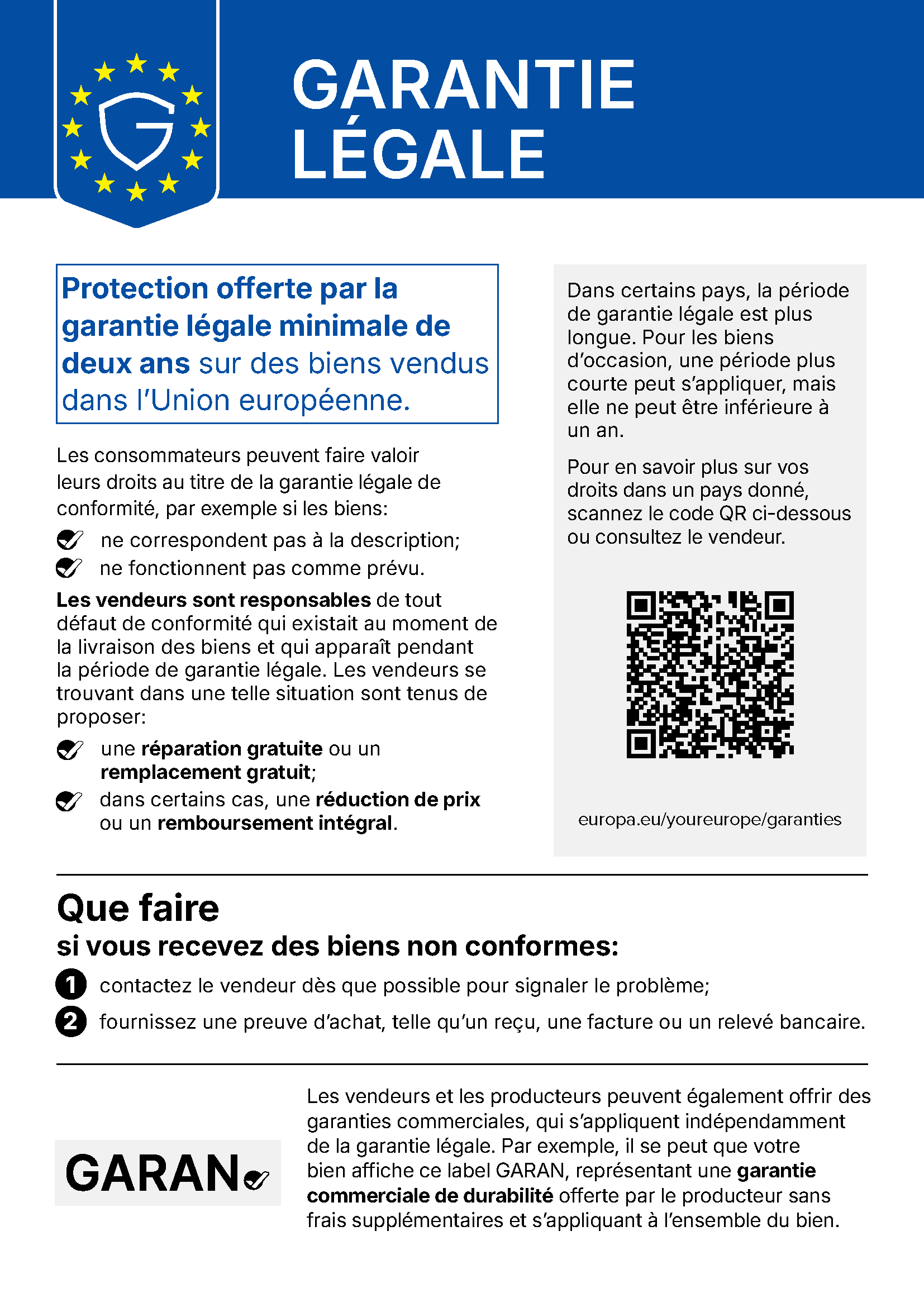 Notice officielle de l’UE sur la garantie légale